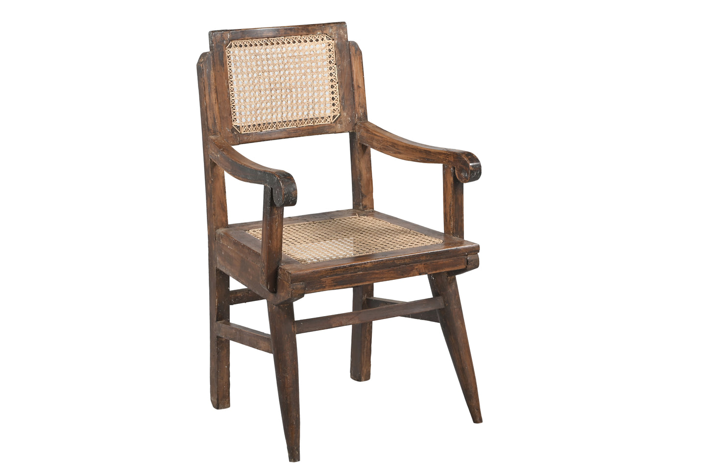 Vintage Teak Wood and Natural Rattan Armchair