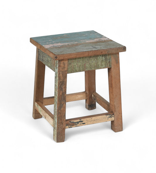 Vintage Recycled Wood Side Table / Stool