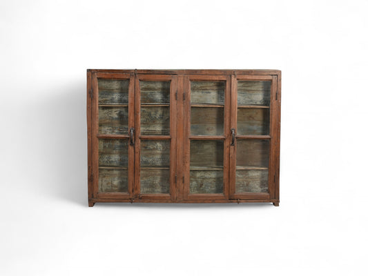 Vintage Teak and Recycled Wood Glass Wall Cabinet