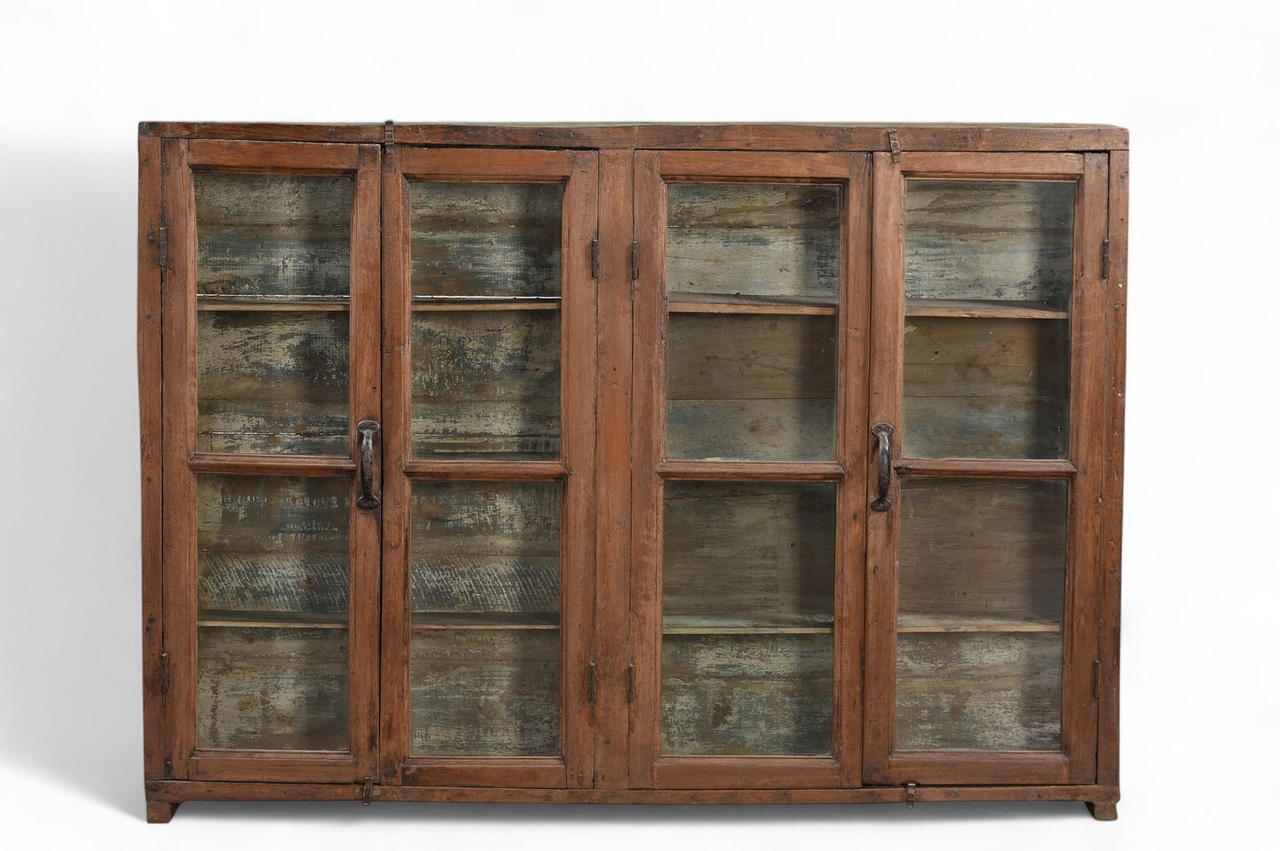 Vintage Teak and Recycled Wood Glass Wall Cabinet