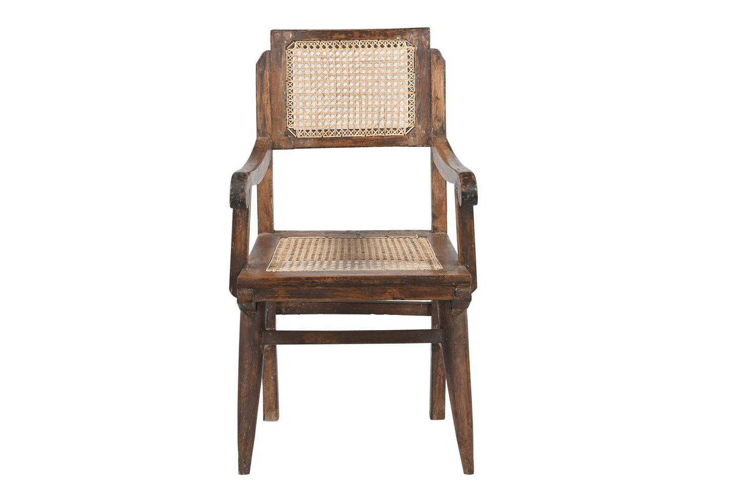 Sillón vintage de madera de teca y ratán natural