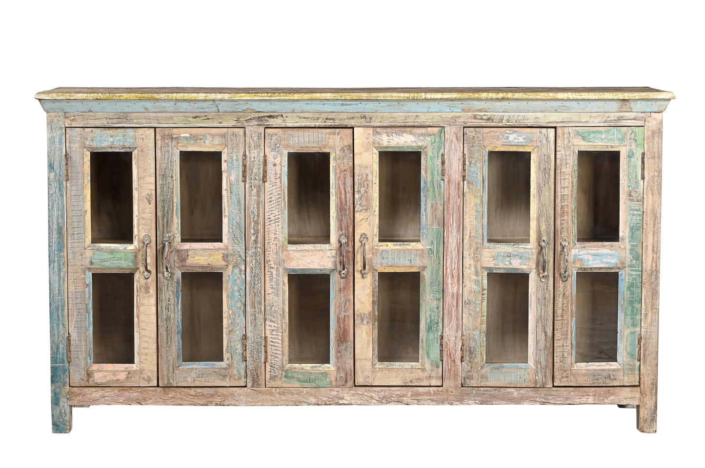 Aparador de madera reciclada y vidrio