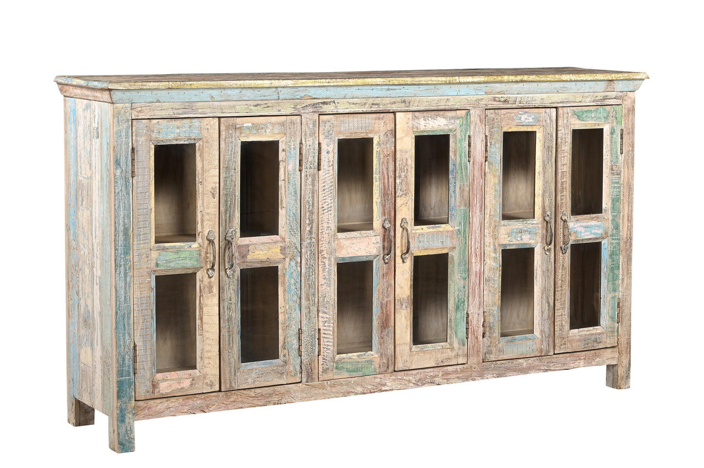 Aparador de madera reciclada y vidrio