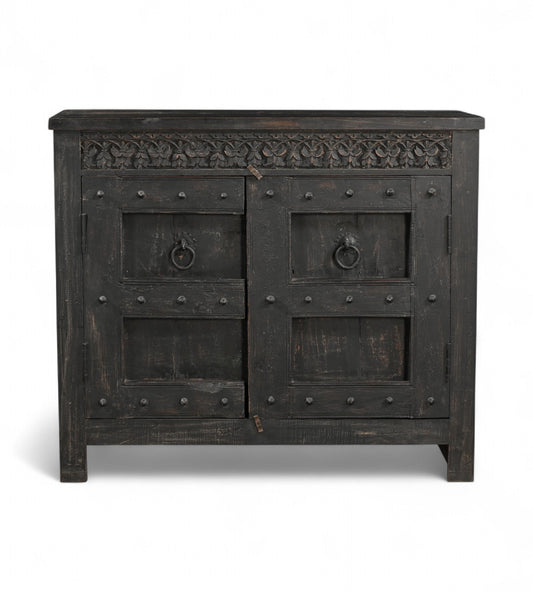 Vintage Teak, Recycled Wood and Iron Side Cabinet