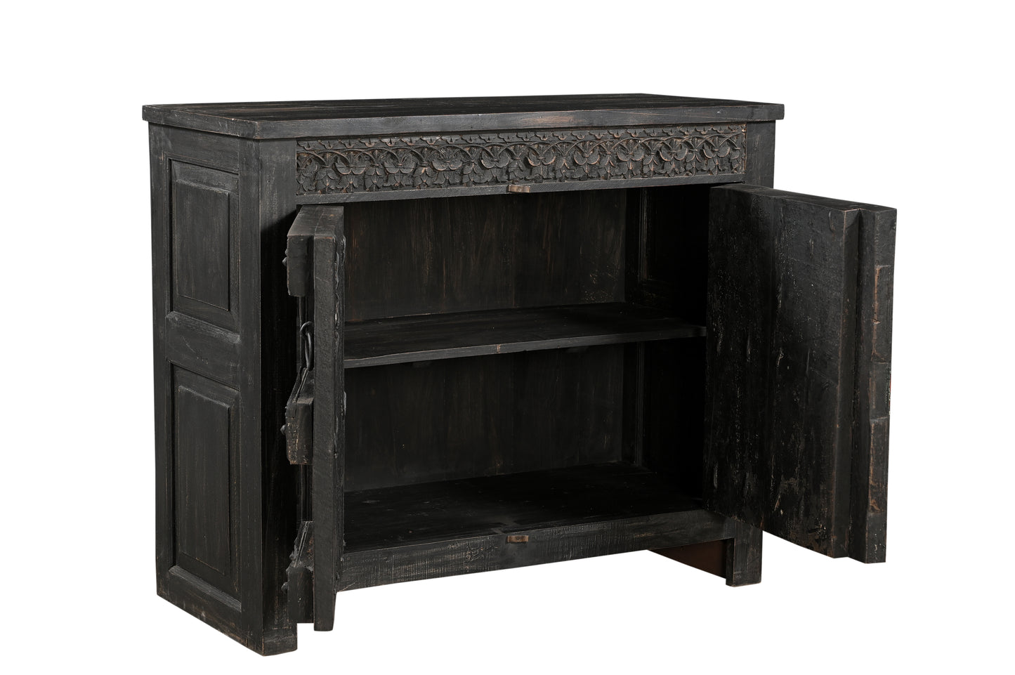 Vintage Teak, Recycled Wood and Iron Side Cabinet