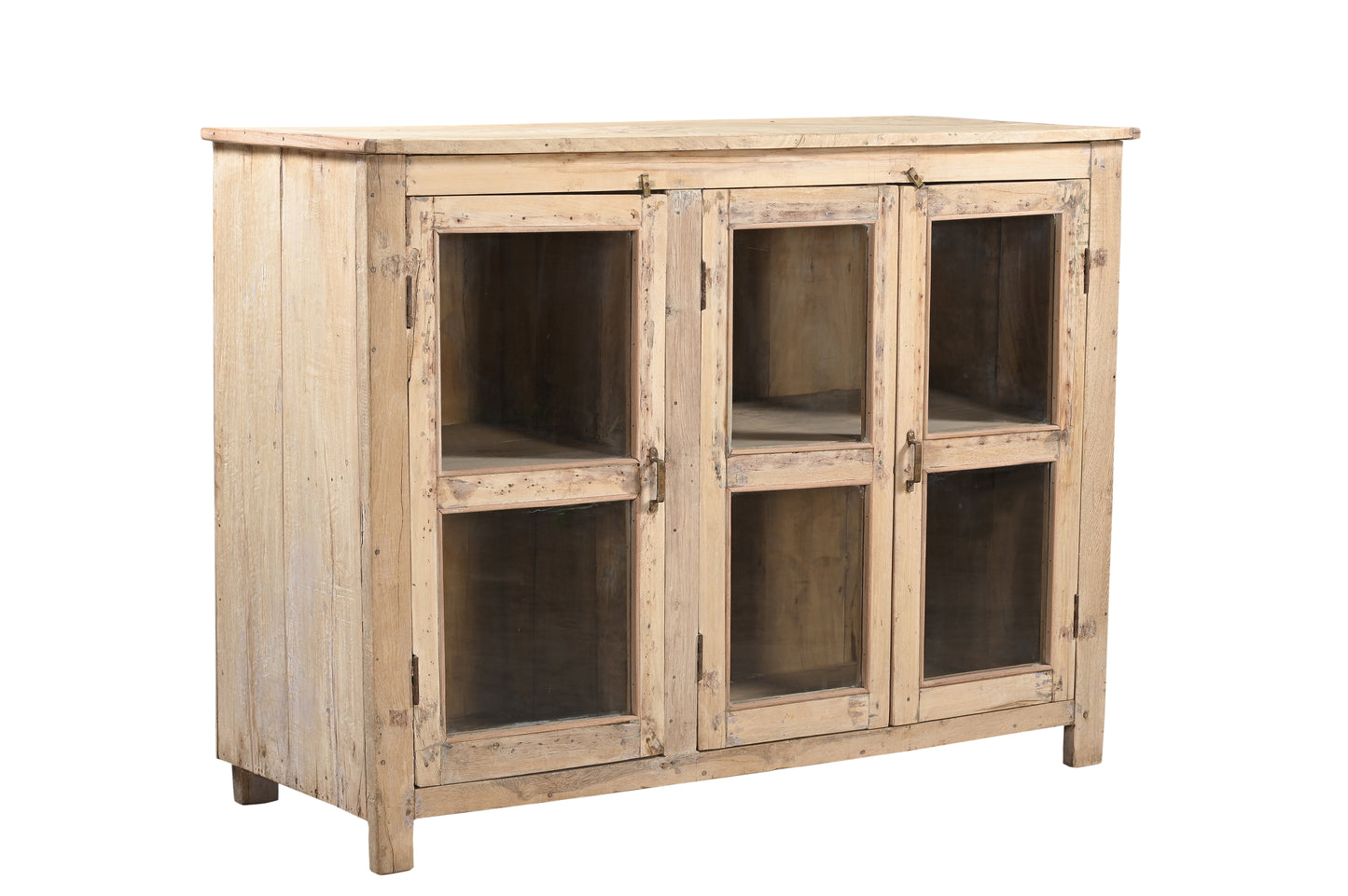 Vintage Teak and Recycled Wood Glass Cabinet