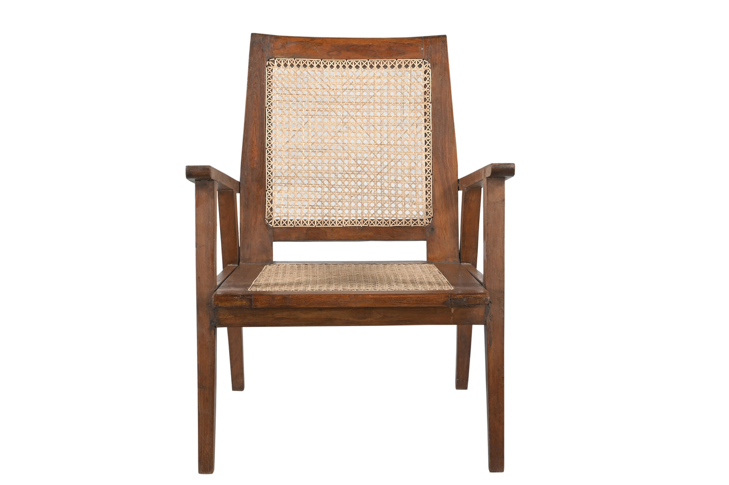 Sillón vintage de madera de teca y ratán natural