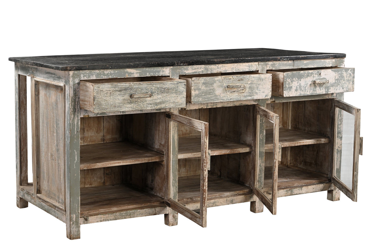 Vintage Teak Wood and Glass Kitchen Cabinet / Island