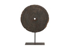 Reclaimed Wooden Wheel on Iron Stand