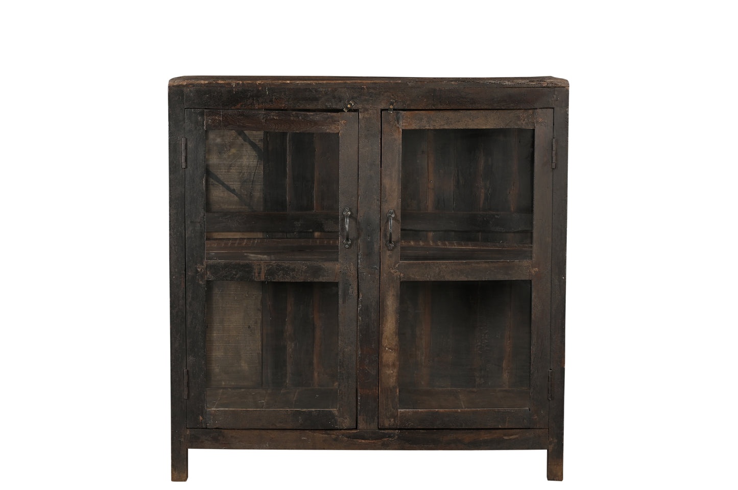 Vintage Teak Wood and Glass Display Side Cabinet