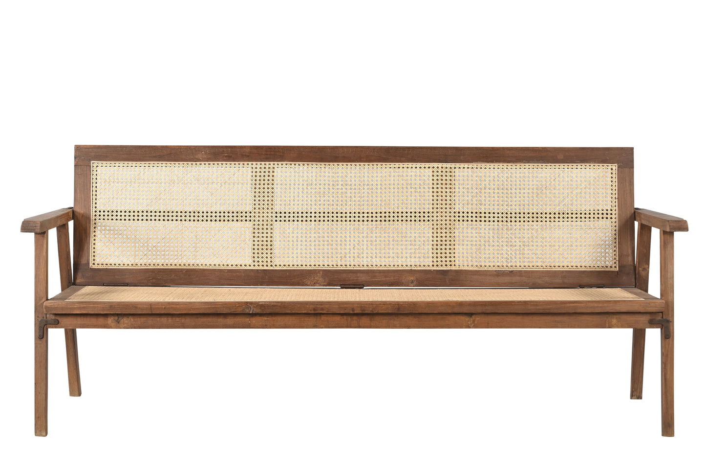Vintage Teak Wood and Natural Rattan Bench