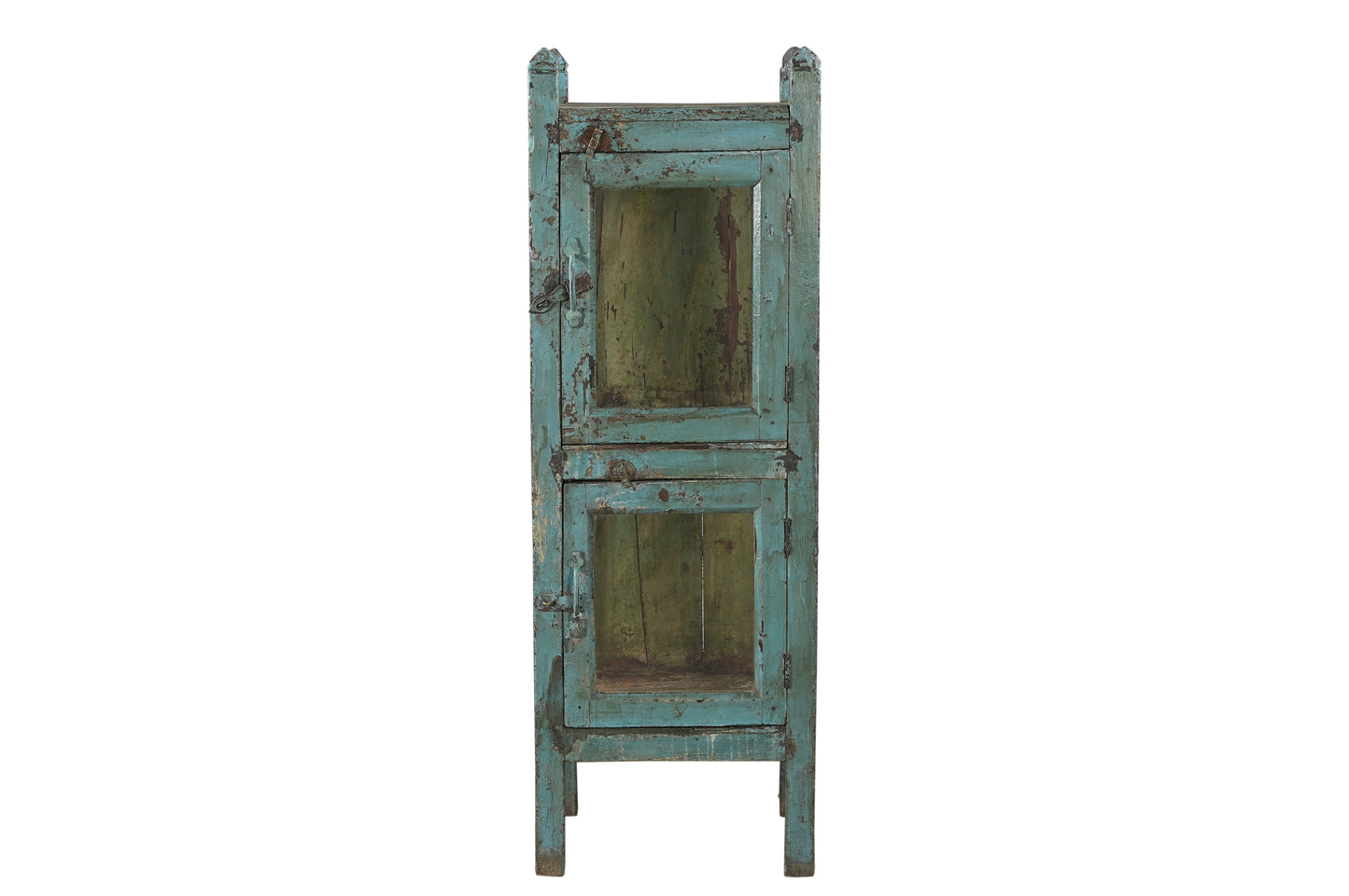 Vintage Recycled Wood Glass Display Side Cabinet