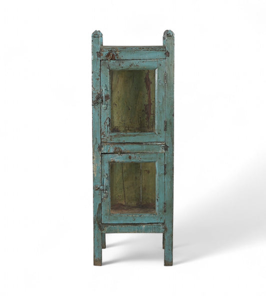 Vintage Recycled Wood Glass Display Side Cabinet