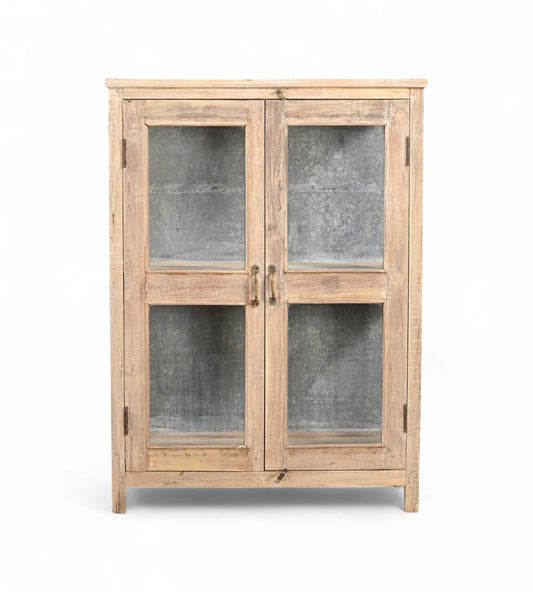 Recycled Wood, Iron and Glass Display Cabinet