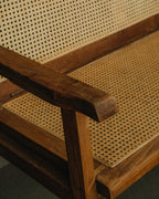 Vintage Teak Wood and Natural Rattan Bench