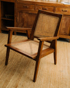 Vintage Teak and Natural Rattan Armchair