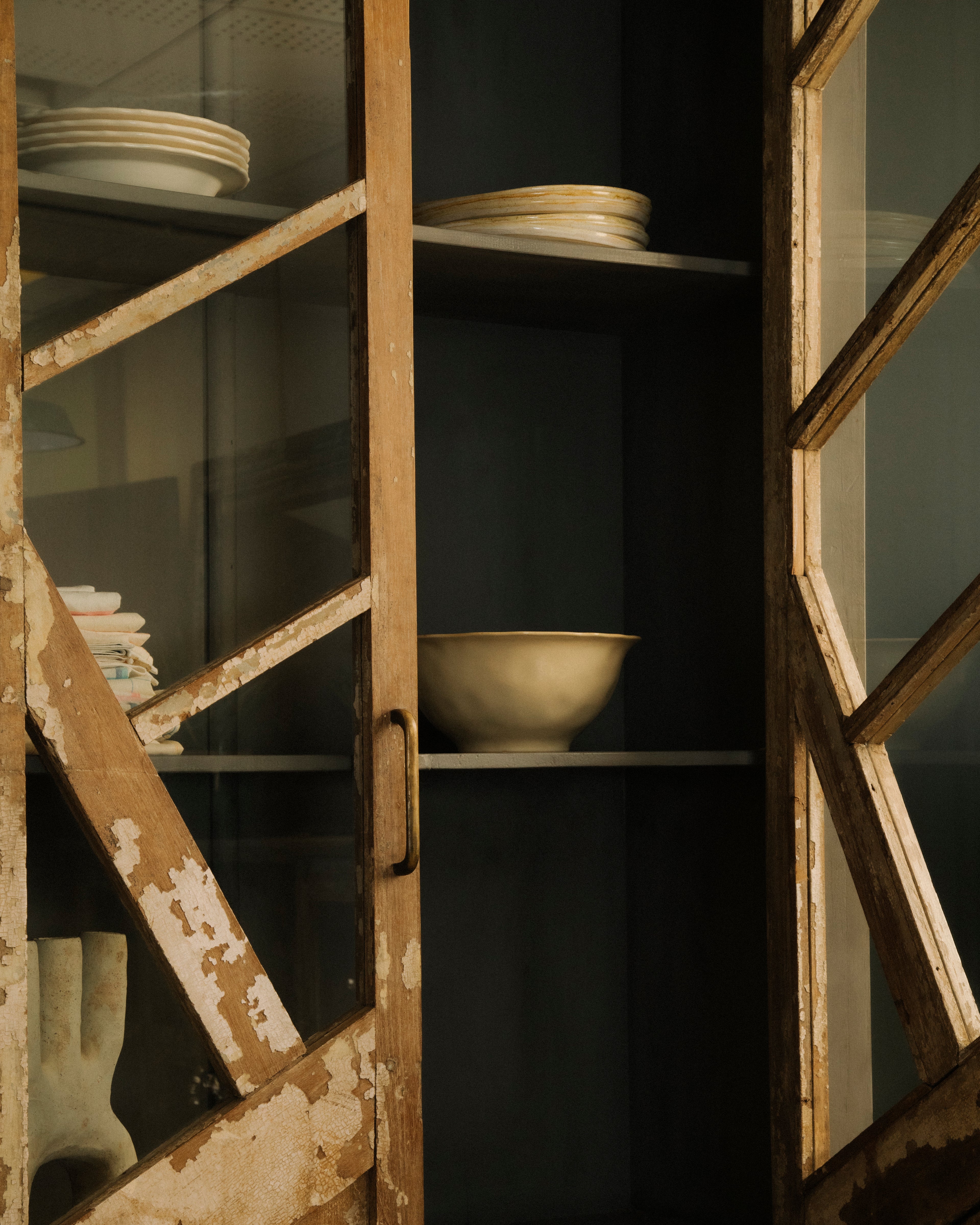 Vintage Teak and Reclaimed Wood Glass Cabinet