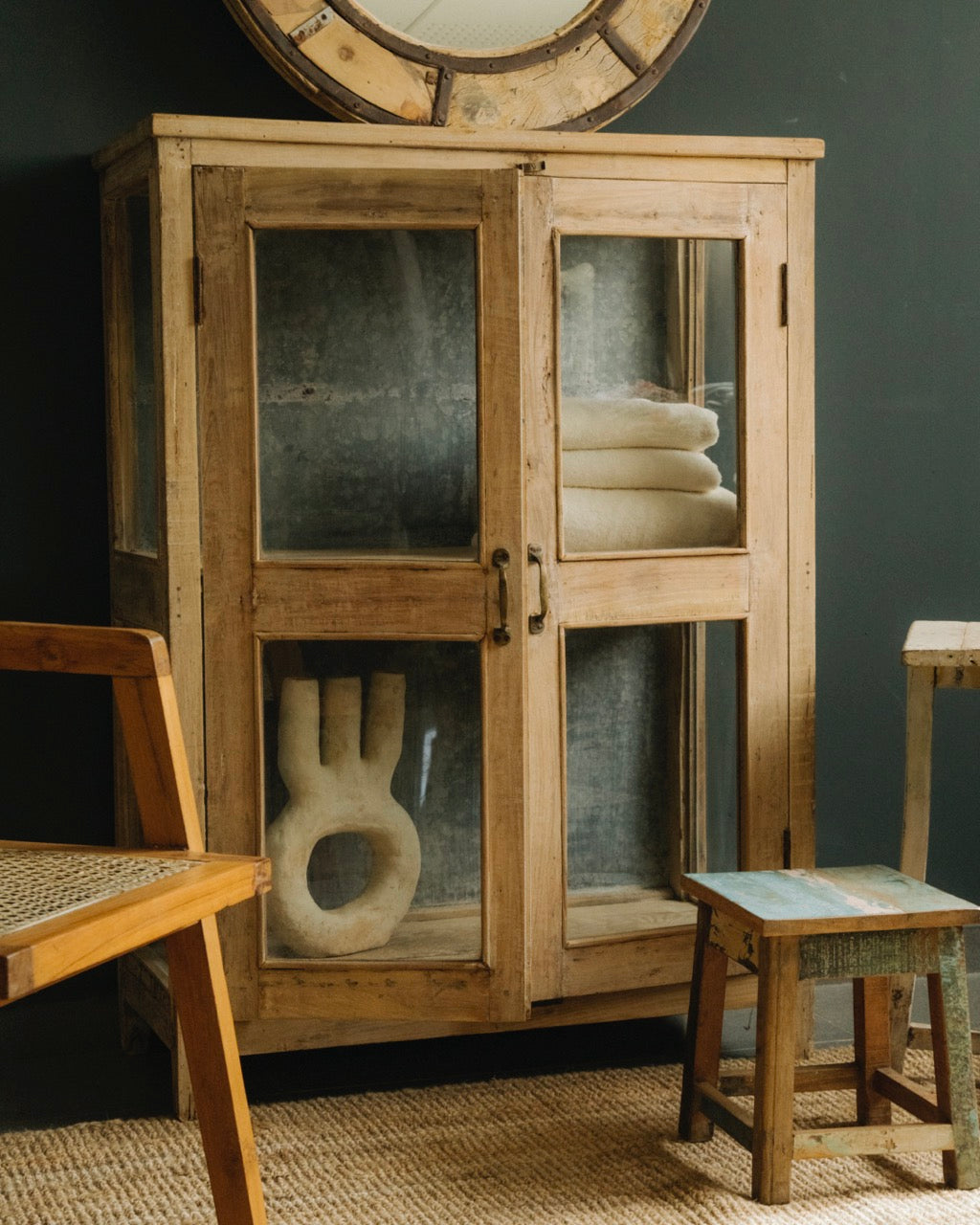 Reclaimed Wood, Iron and Glass Cabinet