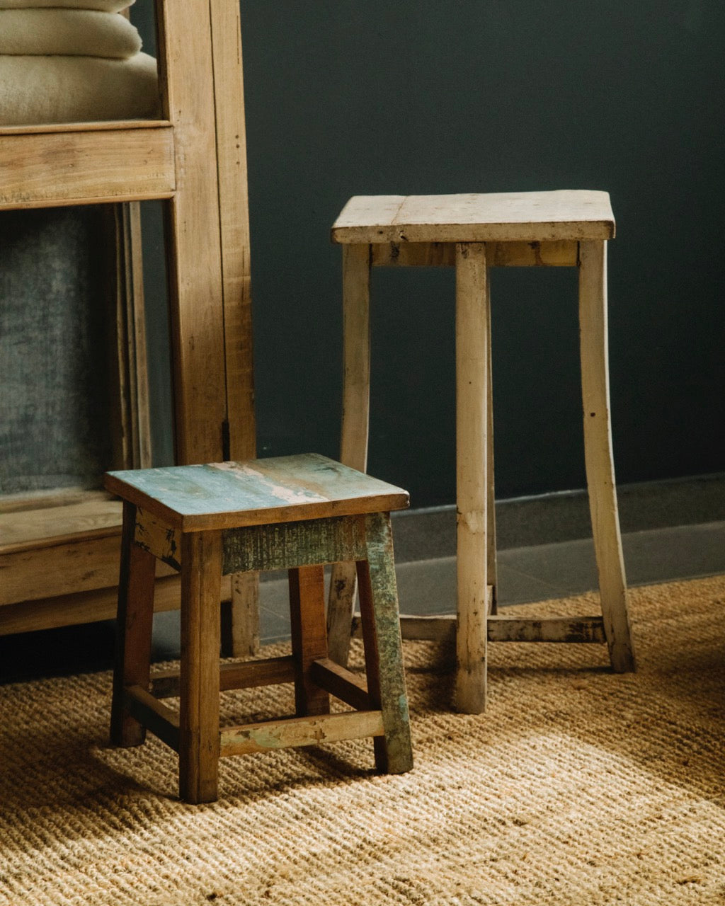 Vintage Reclaimed Wood Side Table / Stool