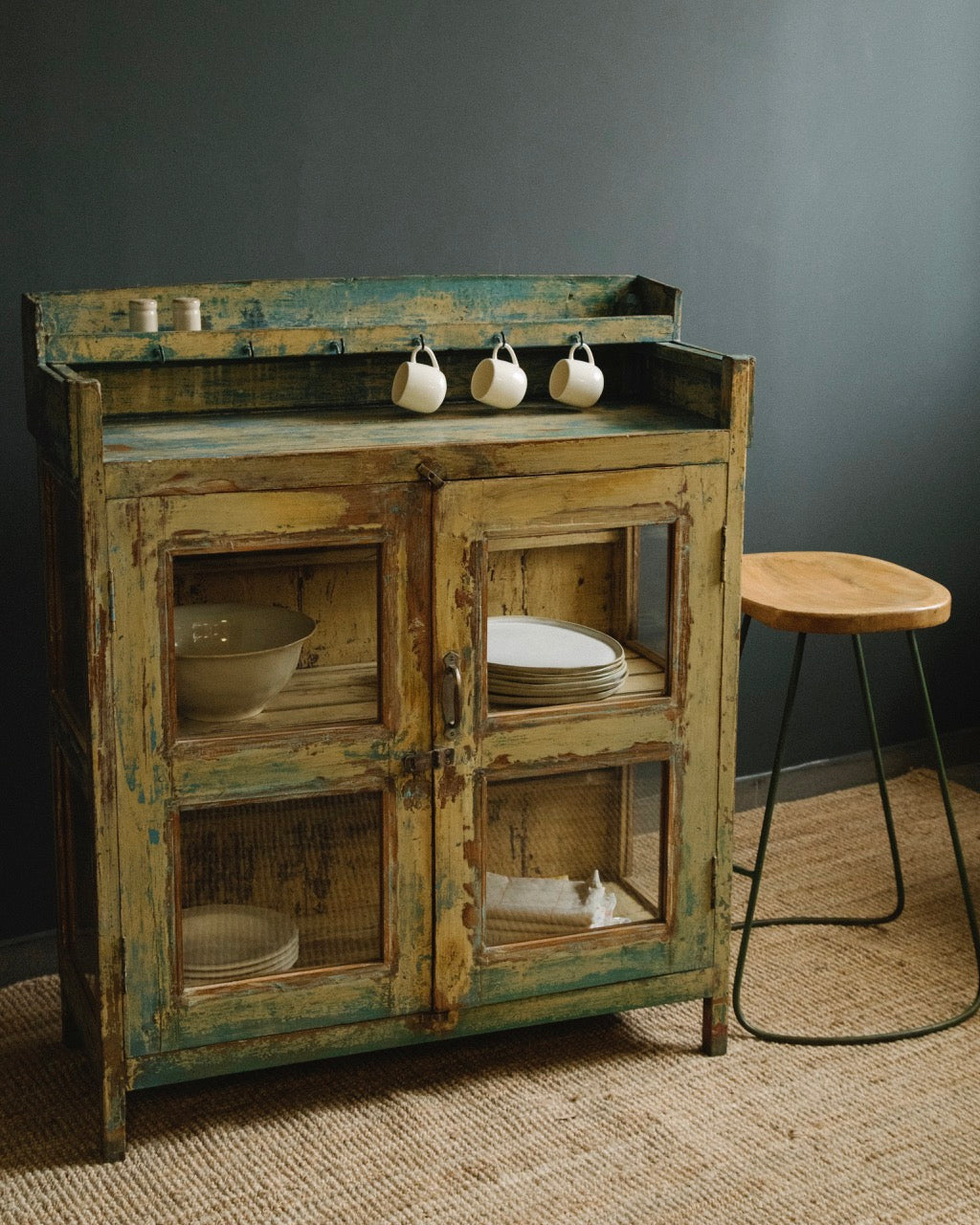 Vintage Reclaimed Wood Glass Cabinet