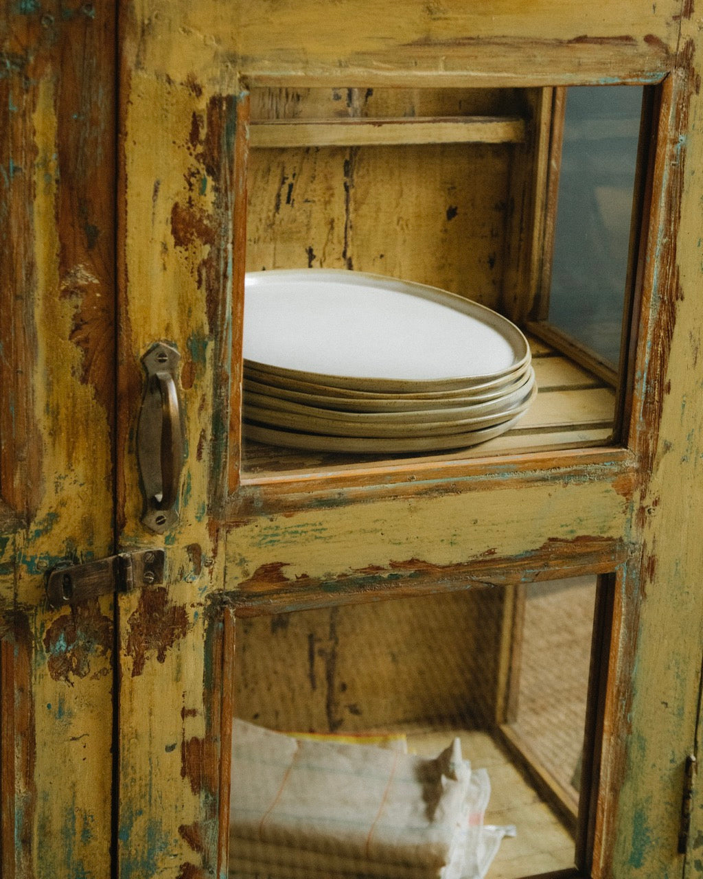 Vintage Reclaimed Wood Glass Cabinet