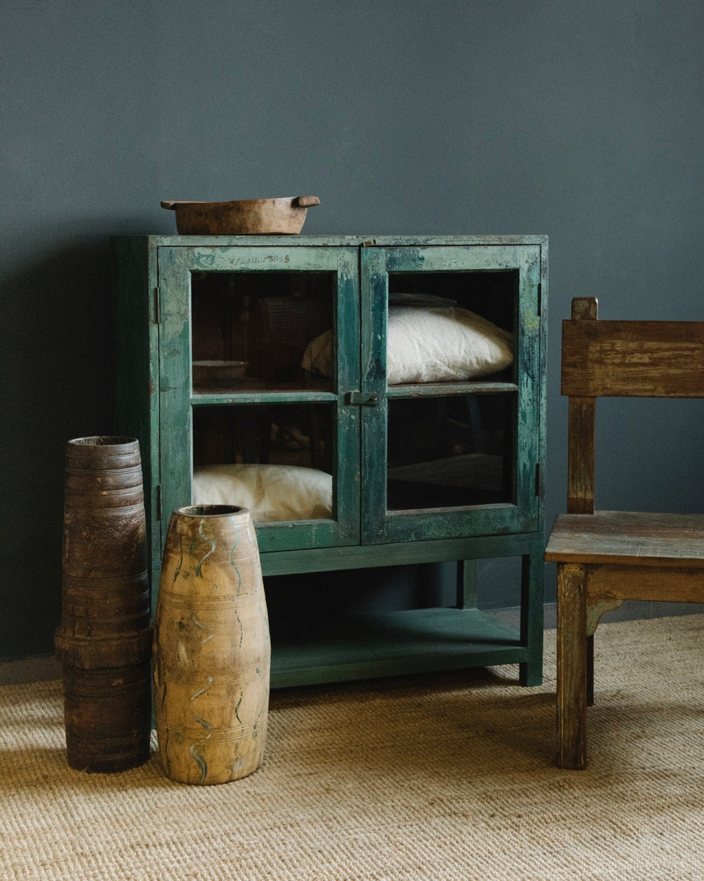 Vintage Teak Wood and Glass Cabinet