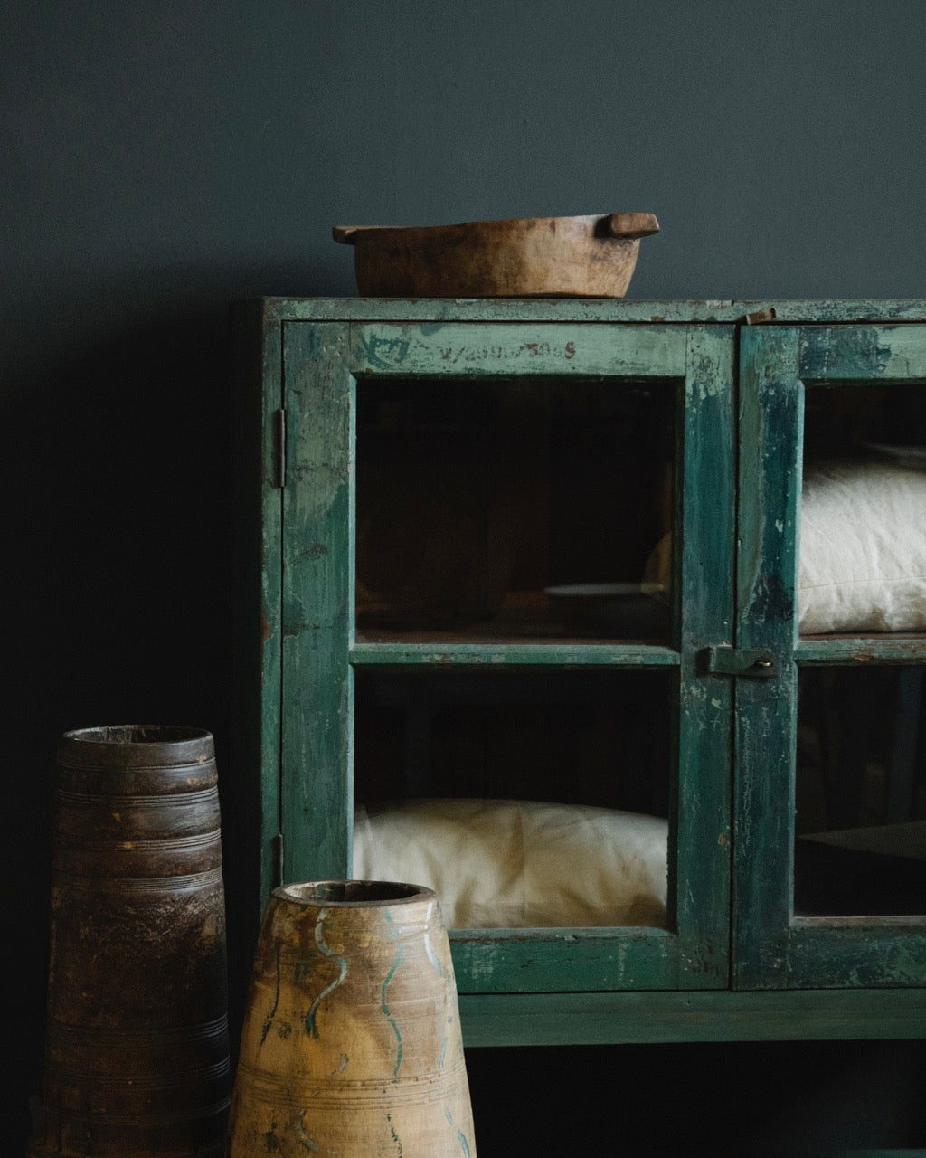 Vintage Teak Wood and Glass Cabinet