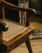 Vintage Teak Wood and Natural Rattan Armchair