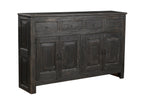 A black reclaimed wood 4-drawer sideboard with four doors and a minimalist design.