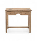 A recycled wood 2-drawer writing desk with a warm tone and visible wood grain patterns.