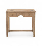 A recycled wood 2-drawer writing desk with a warm tone and visible wood grain patterns.