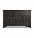 A black reclaimed wood 4-drawer sideboard with four doors and a minimalist design.
