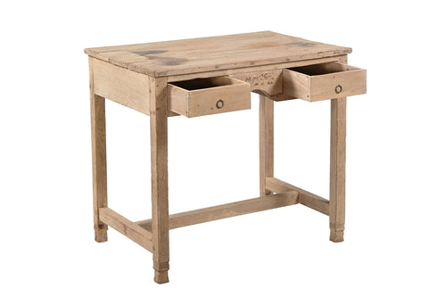Wooden desk with two drawers on a white background