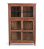 A vintage teak wood glass display cabinet with two sections and a fitted shelf.