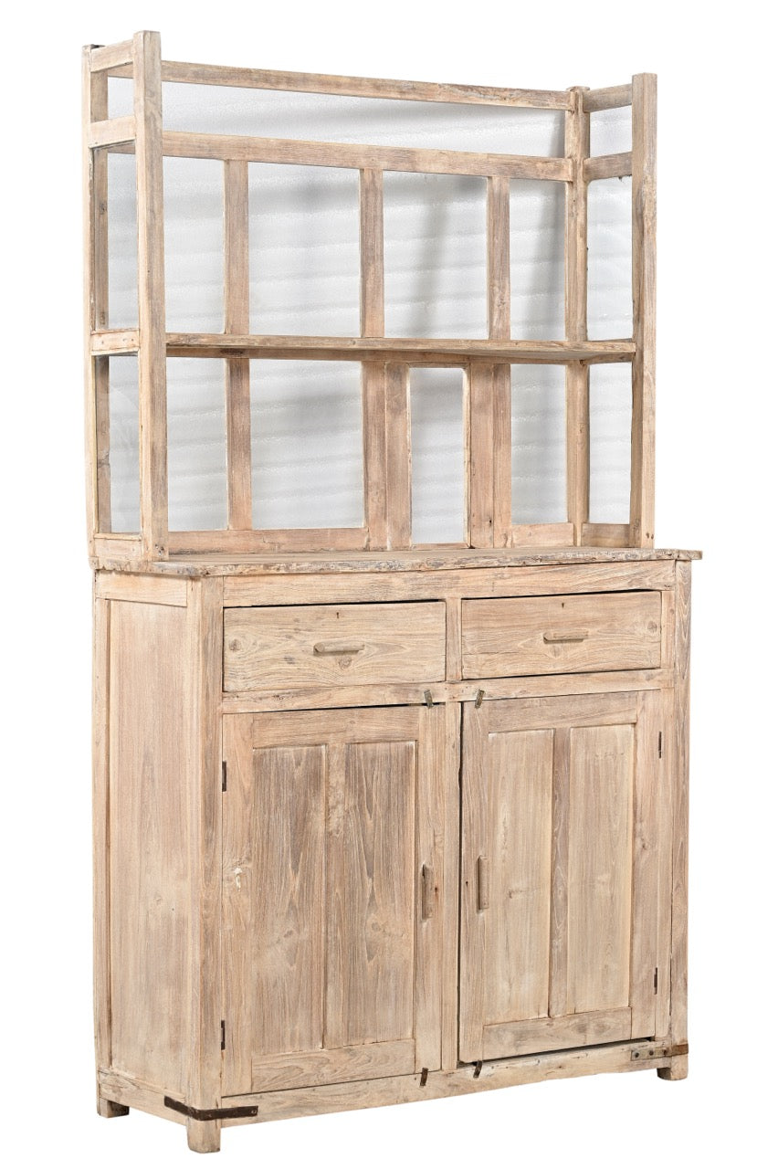 Teak wooden cabinet with glass panels