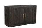 A vintage black teak mango wood cabinet with brass handles.