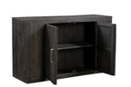 A vintage black teak mango wood cabinet with brass handles.