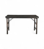 A vintage folding table made of solid teak wood with a dark finish, featuring a foldable design.