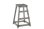 Wooden stool with a weathered blue, gray finish 