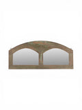 Wooden mirror with two arched glass panels on a white background