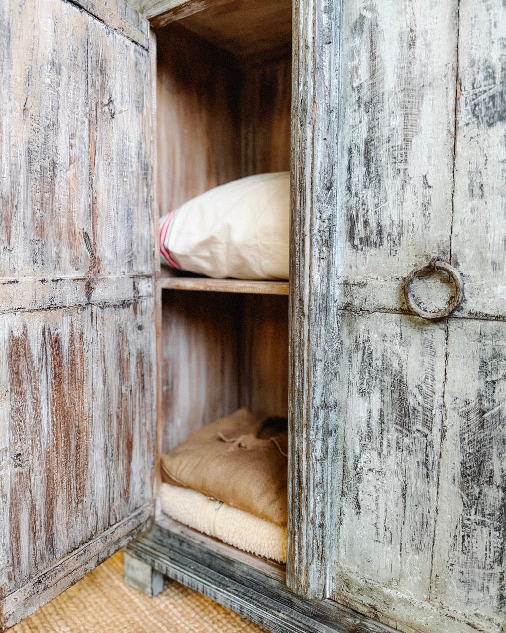 Vintage Teak and Reclaimed Wood Side Cabinet