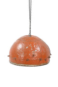 Orange pendant light with chain on a white background