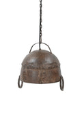 Rustic metal pendant light with chain on a white background
