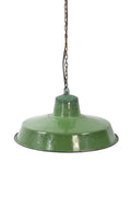 Green pendant light with chain on a white background