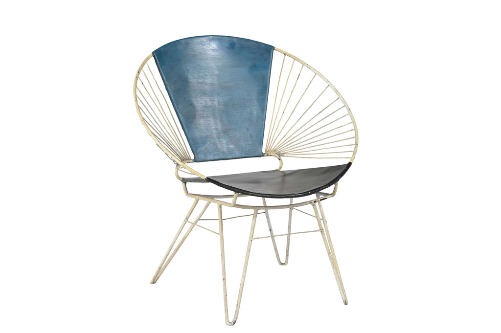 Chair with blue backrest and black seat on a white background