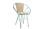 Chair with wicker backrest and metal frame on a white background