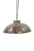 Vintage-style metal pendant light with chain on a white background