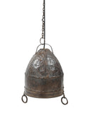 Vintage-style metal hanging lamp with chain on a white background