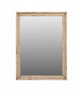 A rectangular mirror with a vintage teak wooden frame.