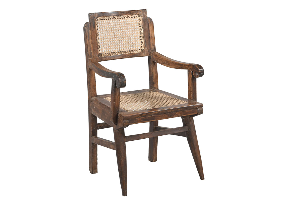 Wooden chair with wicker seat and backrest on a white background